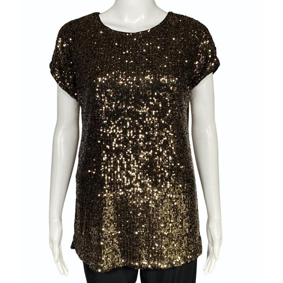 Cable & Gauge Womens Small Gold Black Sequin Lined Top Blouse New - Picture 1 of 9